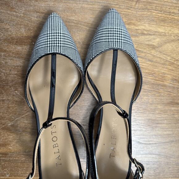 Talbots Black White Houndstooth Plaid Size 5 Heels T Strap Patent Leather EUC - Picture 8 of 9